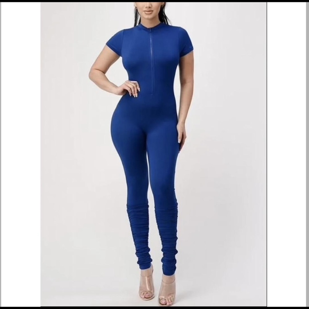 Navy Sexy Short Sleeve Half-Zip Ruched Leggings